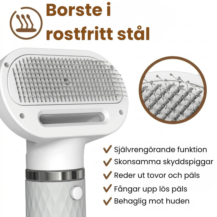 Petdryer Gloss Pälsfön borste i rostfritt stål - Djurslottet