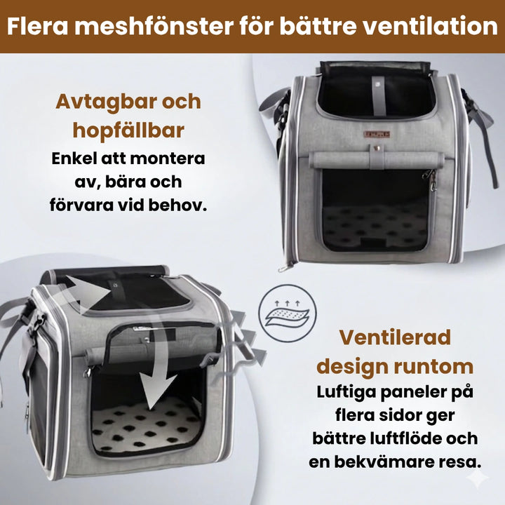 Petfuled Cykelväska Flera meshfönster för bättre ventilation - Djurslottet