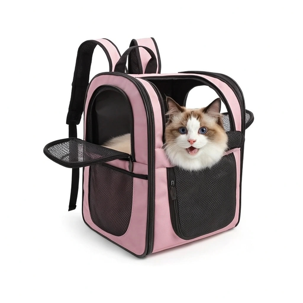 Petpacker ryggsäck rosa med ragdoll-katt i väskan – Djurslottet