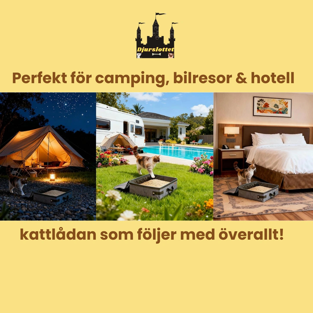 Portabel kattlåda Perfekt för camping, bilresor & hotell   - Djurslottet