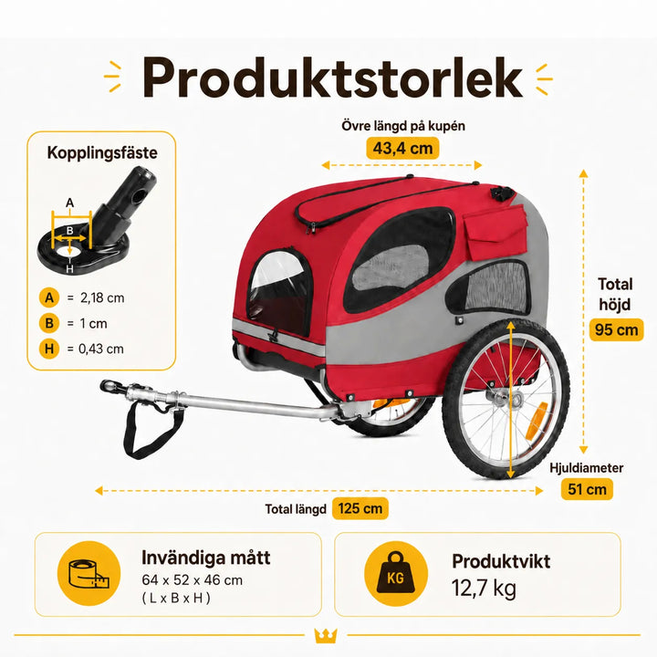 Premium Cykelkärra för Hund storlek - Djurslottet