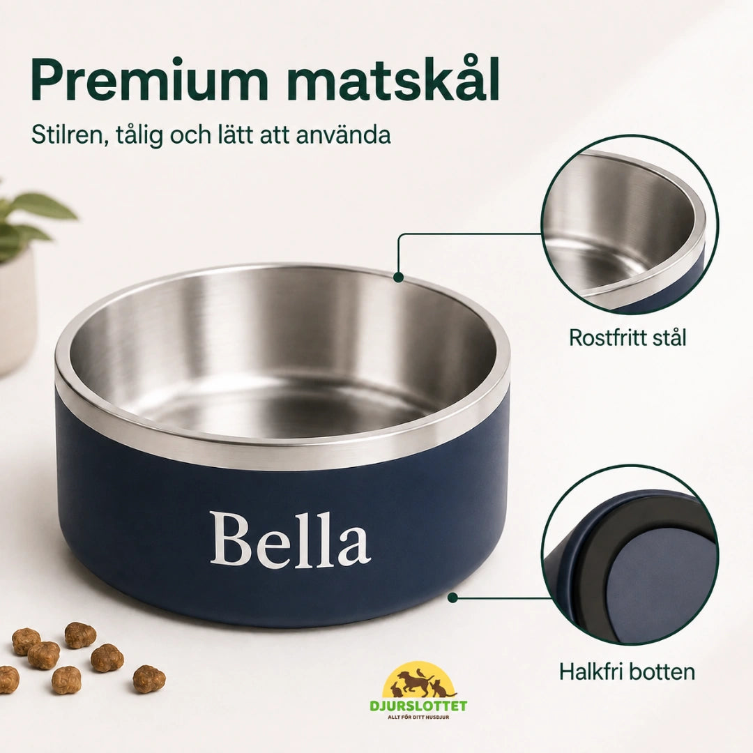Premium matskål med insida i rostfritt stål - Djurslottet