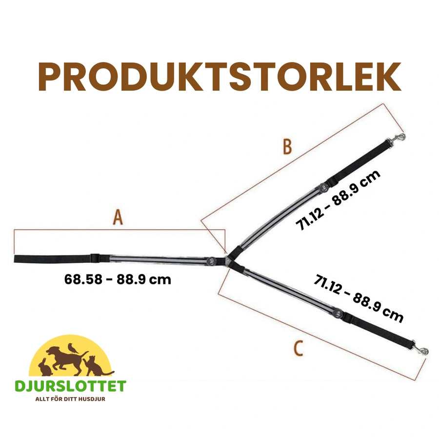 Storleksguide för LED brösta för häst med justerbara band A, B och C