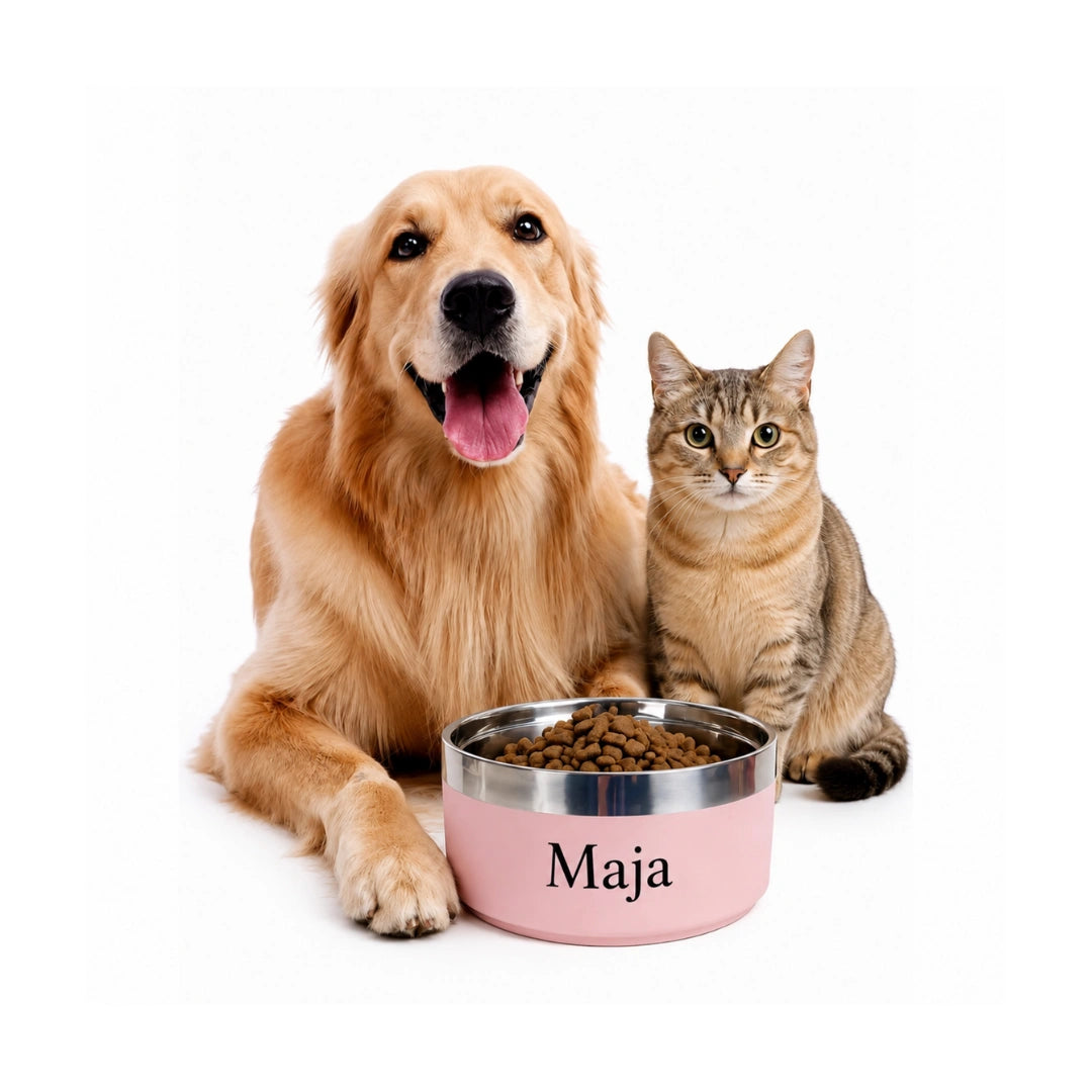 Rosa matskål med namn för hund och katt - Djurslottet