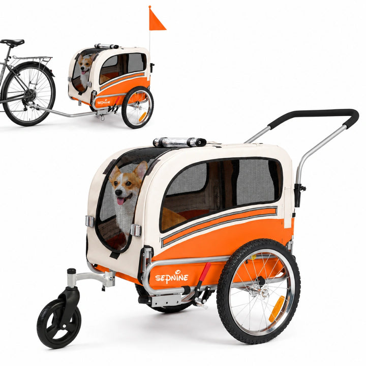 SEPNINE Cykelvagn 2 i 1 för Hund gul orange - Djurslottet
