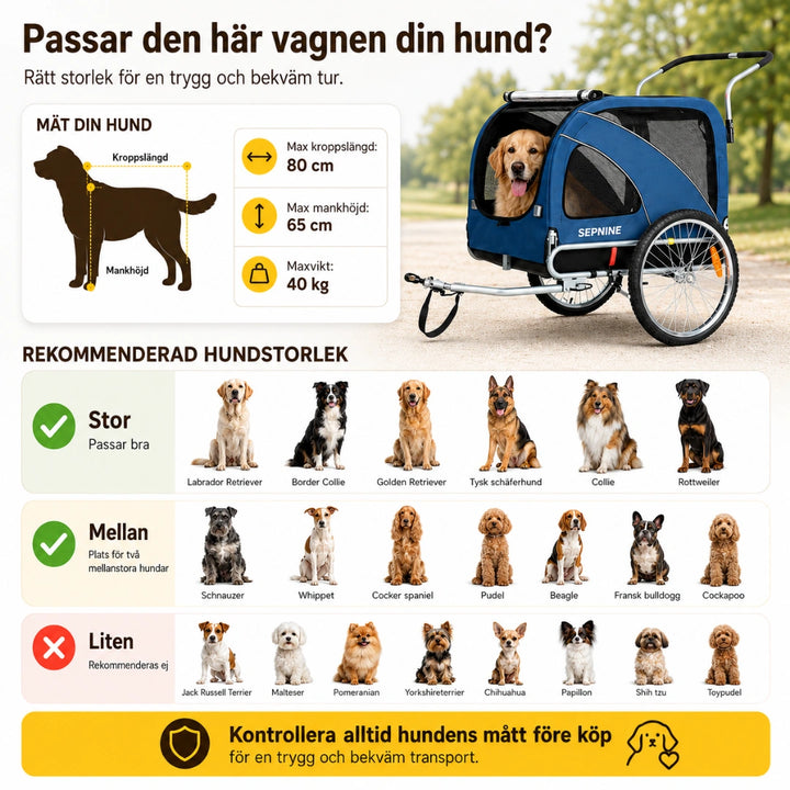 SEPNINE Cykelvagn XL passar din stora hund - Djurslottet