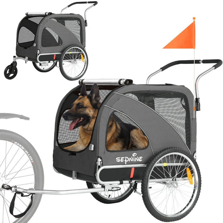 SEPNINE Cykelvagn XL 2 i 1 för Stor Hund mörkgrå - Djurslottet