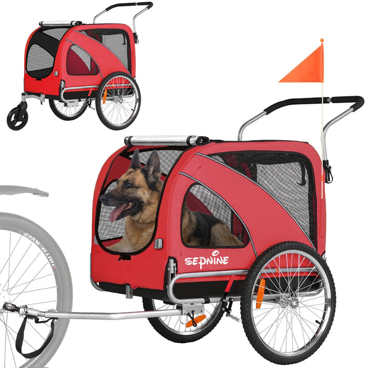 SEPNINE Cykelvagn XL 2 i 1 för Stor Hund röd - Djurslottet