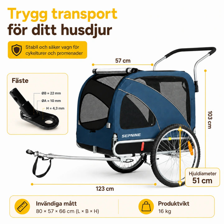 SEPNINE Cykelvagn XL storleksguide för stor hund - Djurslottet