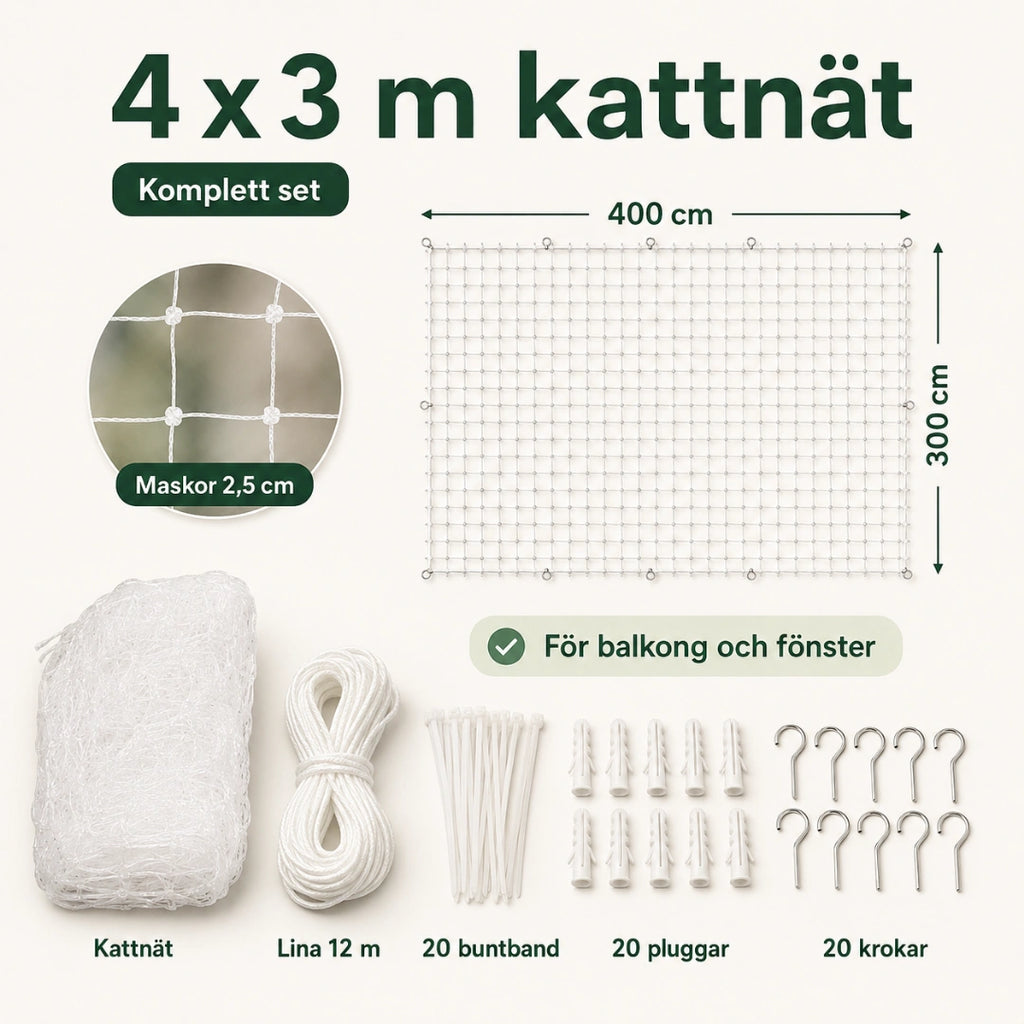 SafeGuard kattnät storlek 4x3 meter - Djurslottet