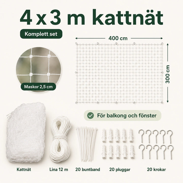 SafeGuard kattnät storlek 4x3 meter - Djurslottet
