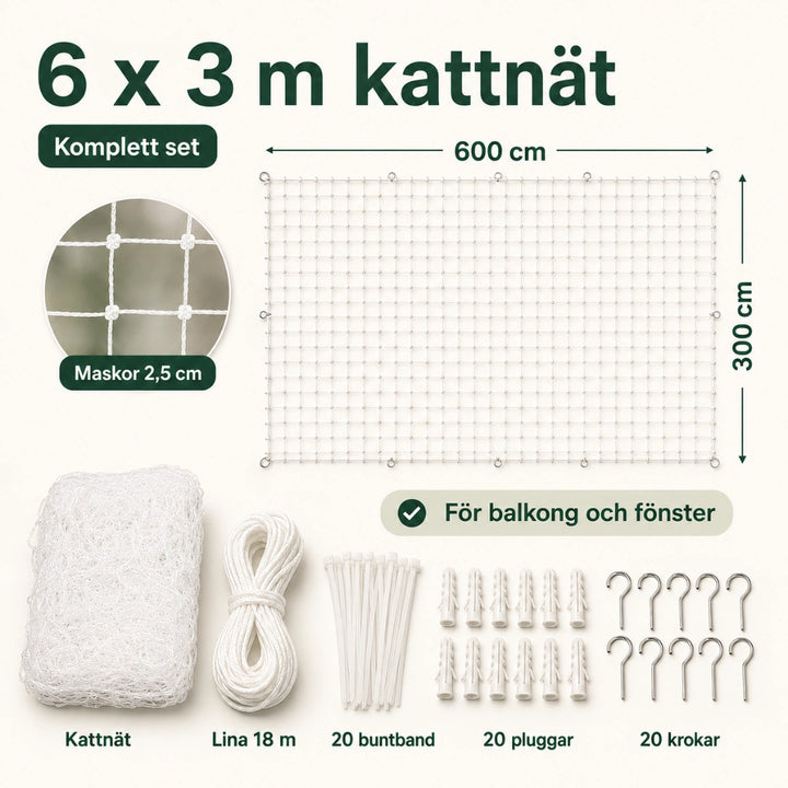 SafeGuard kattnät storlek 6x3 meter - Djurslottet