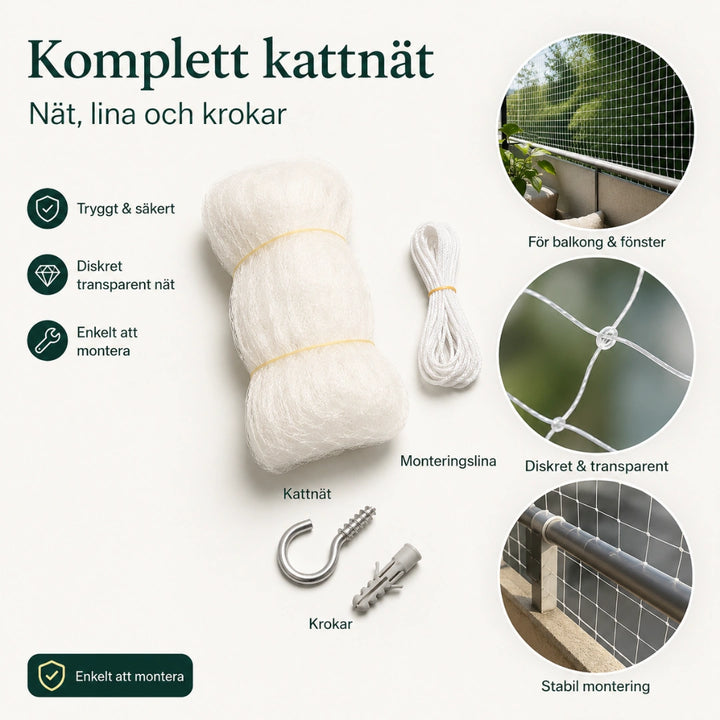 SafeGuard komplett kattnät med fästen - Djurslottet