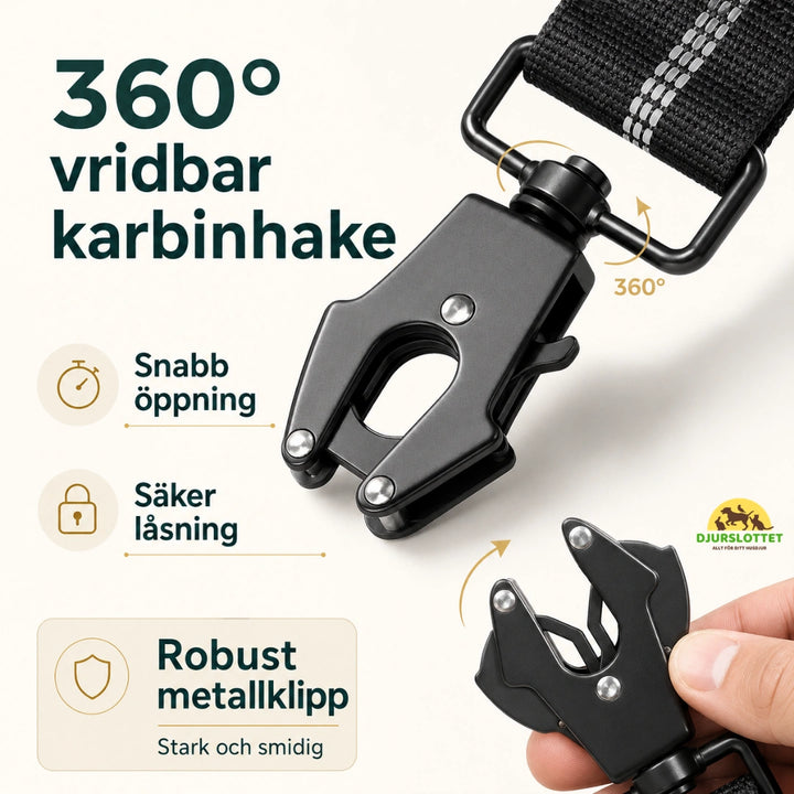 SafePaw Antiryckkoppel med Bilbältesfäste 360 vridbar karbinhake - Djurslottet