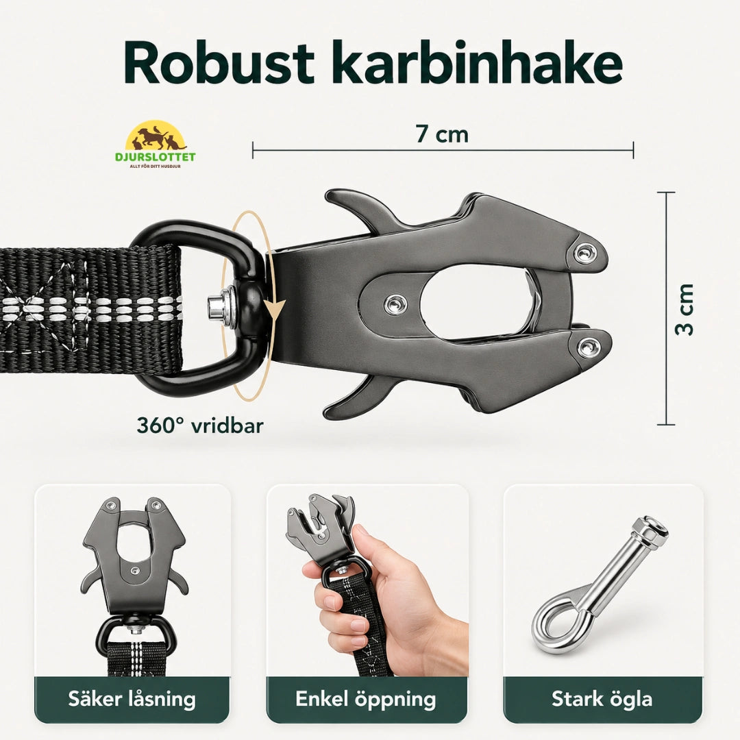 SafePaw Antiryckkoppel med Bilbältesfäste robust karbinhake - Djurslottet
