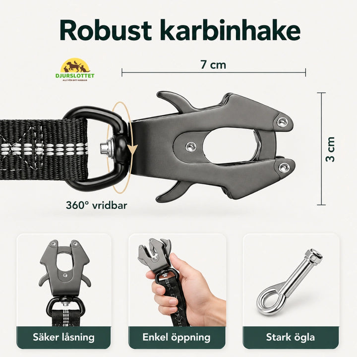 SafePaw Antiryckkoppel med Bilbältesfäste robust karbinhake - Djurslottet