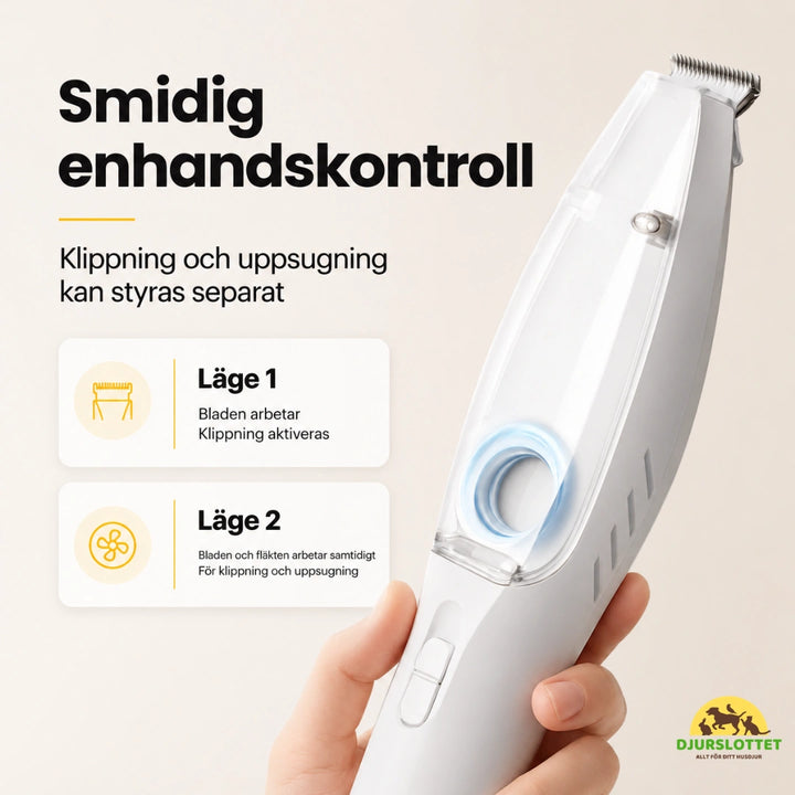 Silvetti Tasstrimmer med dammsugare Smidig enhandskontroll, klippning och uppsugning kan styras separat Djurslottet