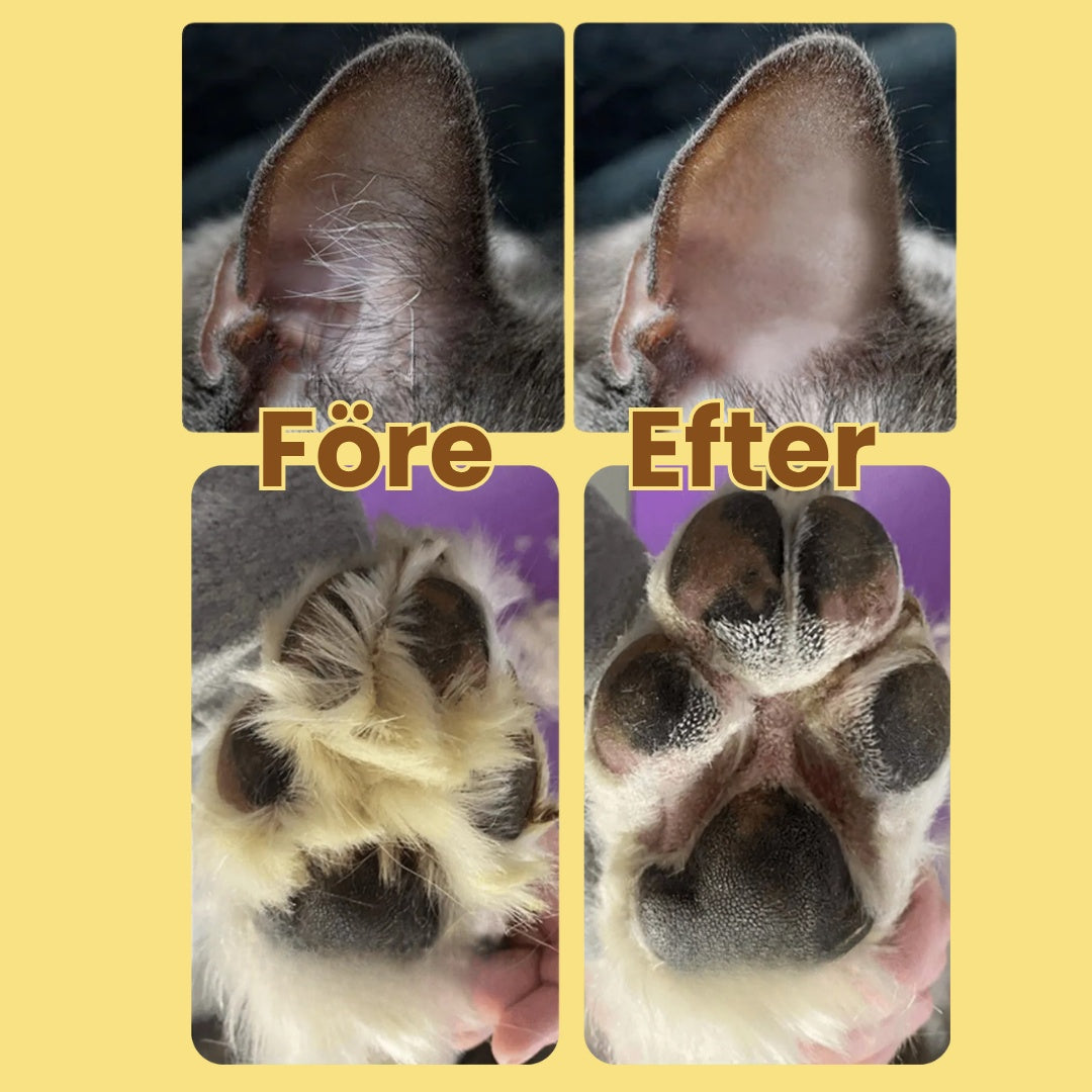 Silvetti Tasstrimmer med uppsamlare Före Efter - Djurslottet