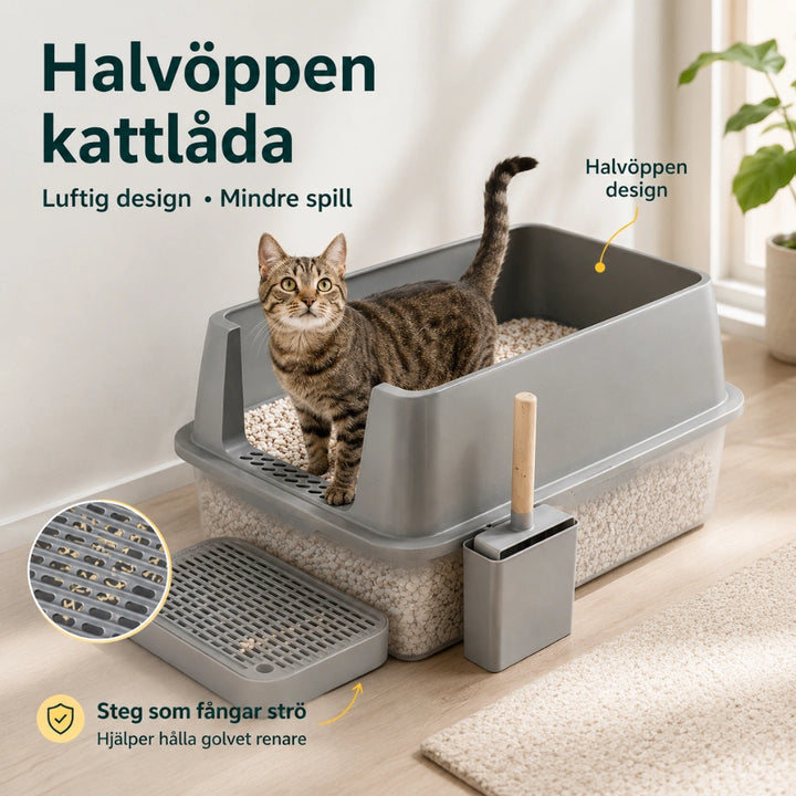 SteelBox Rostfri Kattlåda halvoppen - Djurslottet