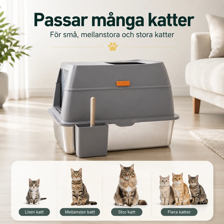 SteelBox Rostfri Kattlåda mellanstora och stora katter - Djurslottet