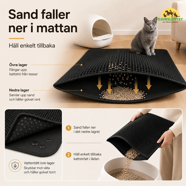 Stor Kattlådematta sand faller ner i mattan - Djurslottet