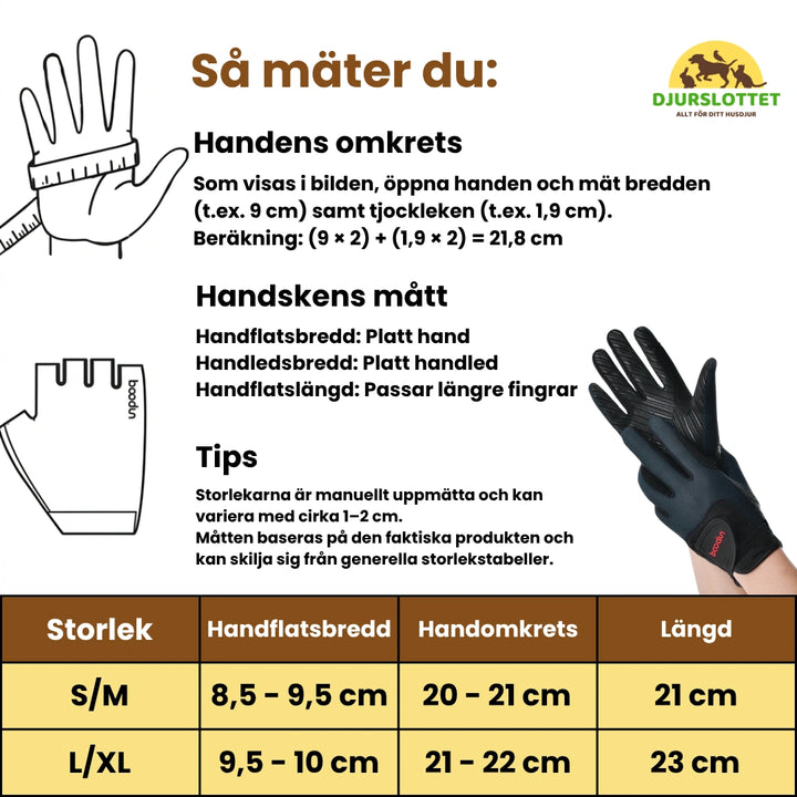 Storlek av Boodun Ridhandskar häst - Djurslottet