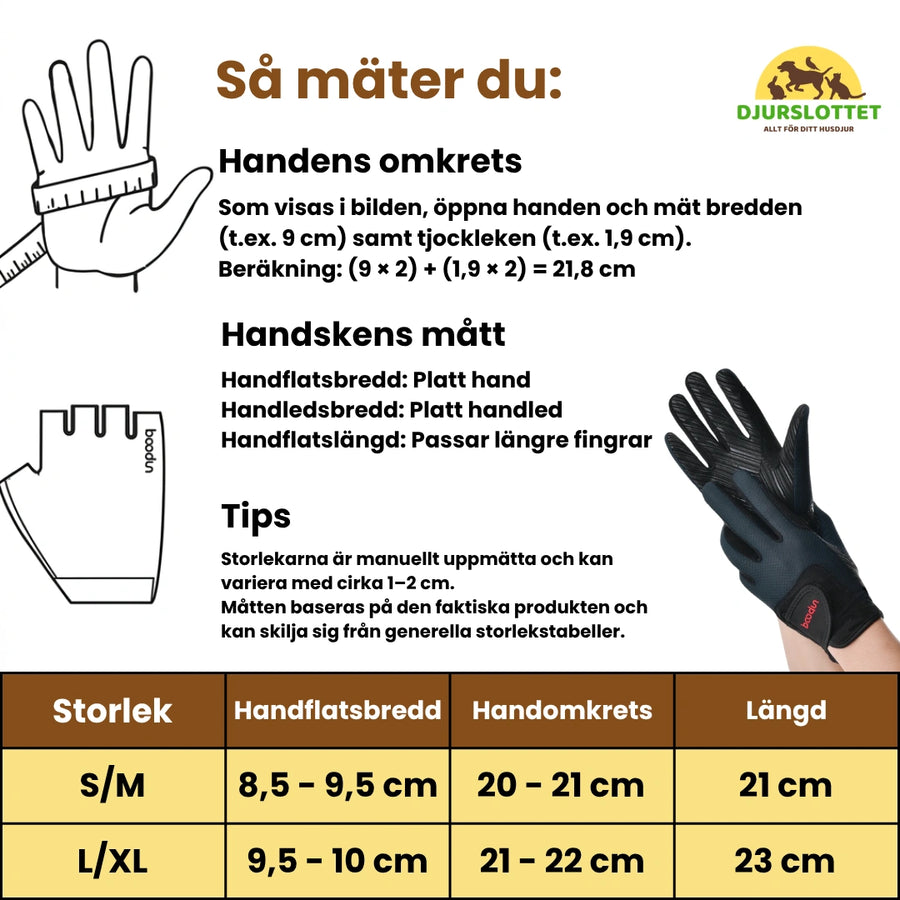 Storlek av Boodun Ridhandskar häst - Djurslottet