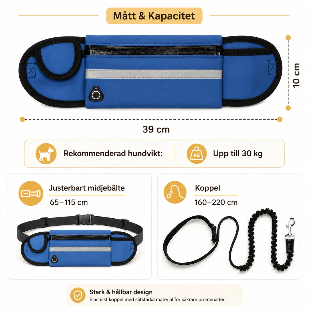 Storlek av Flexura Hundkoppel med midjeväska - Djurslottet