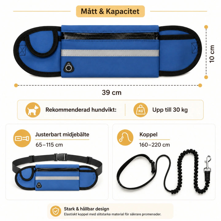 Storlek av Flexura Hundkoppel med midjeväska - Djurslottet