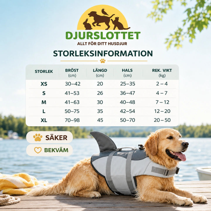 Storlek av Hajformad hundflytväst - Djurslottet 