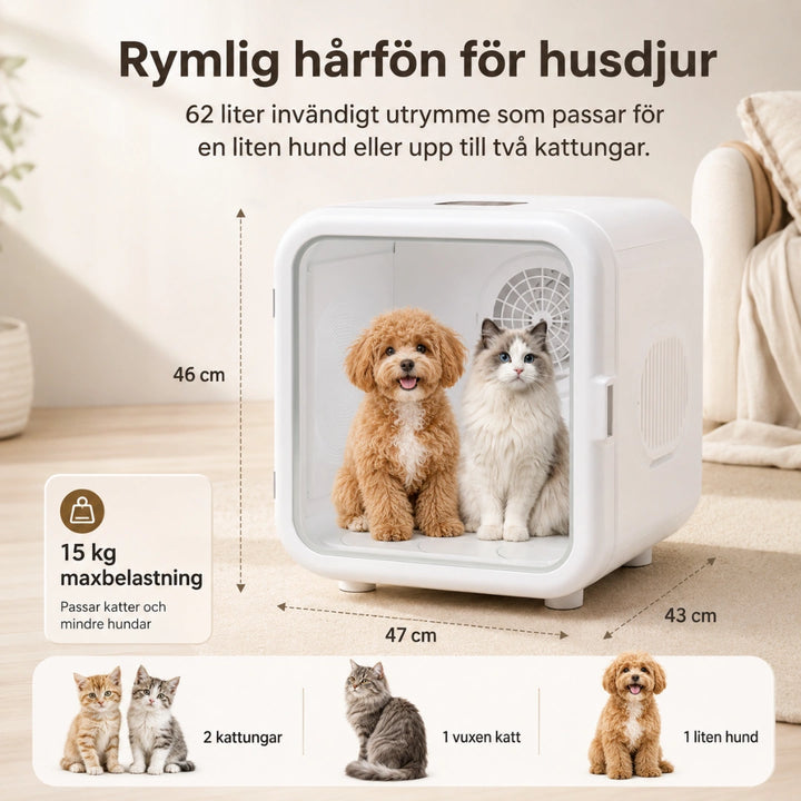 Storlek av Petdryer Automatisk Hårfön för husdjur -Djurslottet