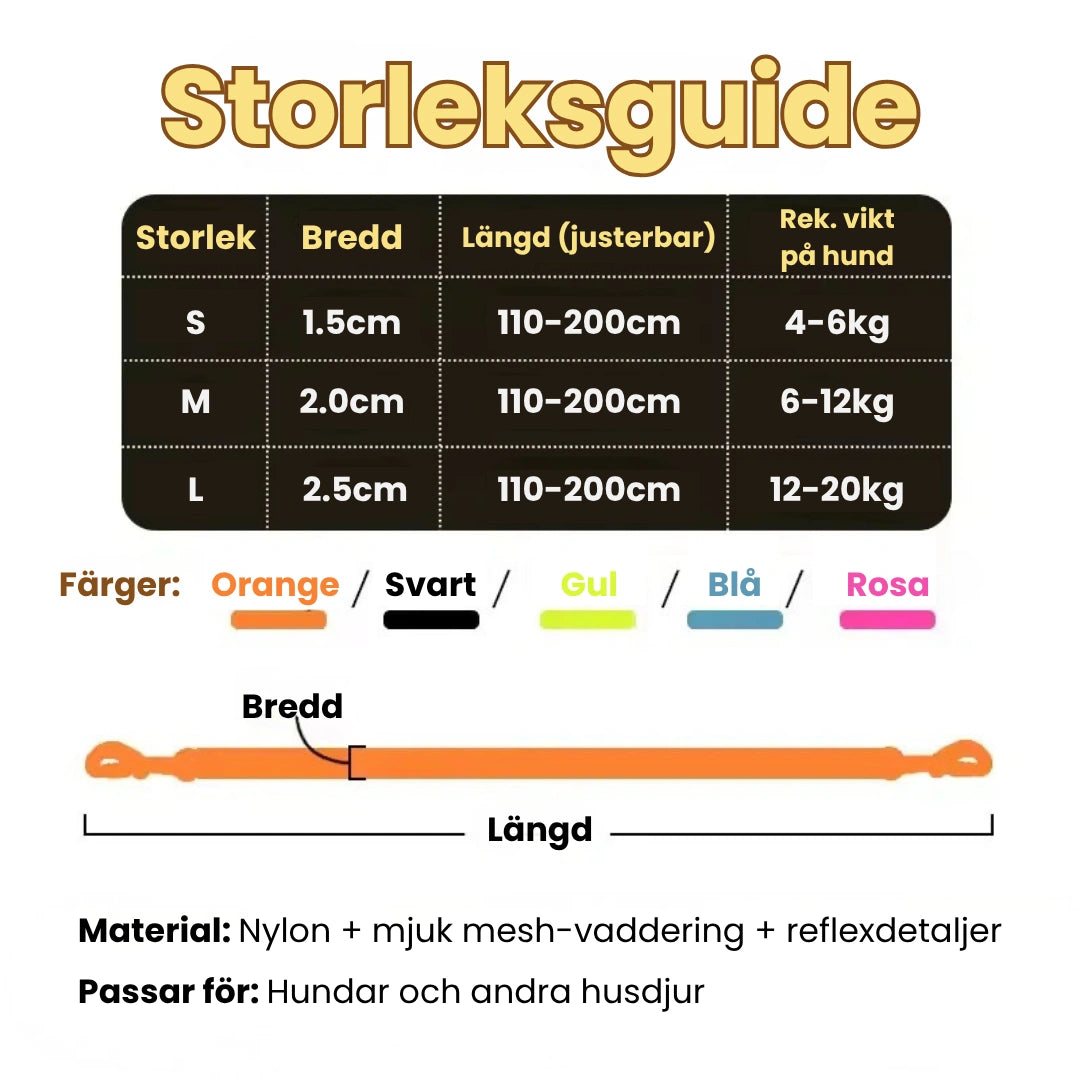 Storleksguide av Reflexfit Multifunktionellt Hundkoppel - Djurslottet