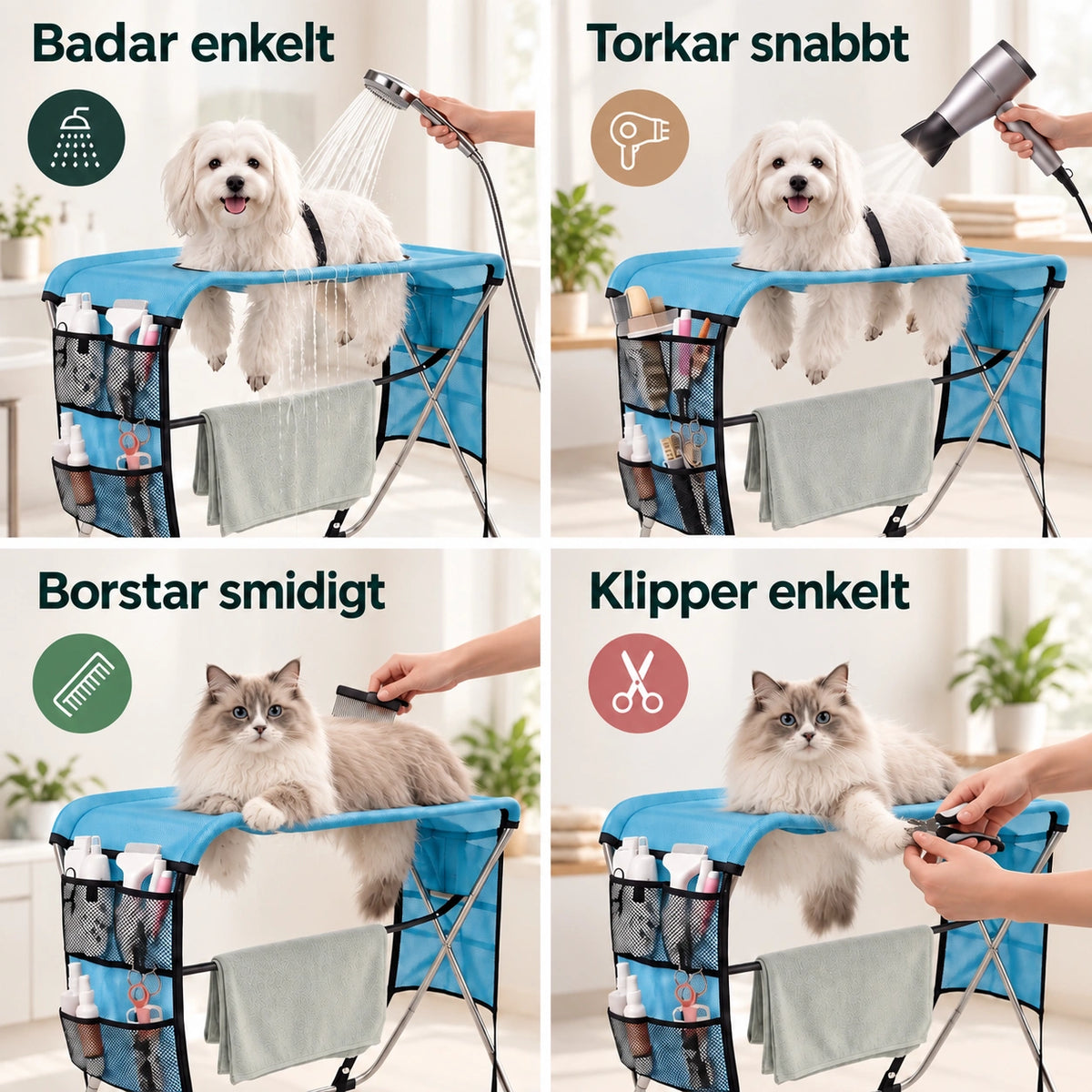 TailCare Trimbord med Hängmatta - Bad, torkning, borstning och klippning - Djurslottet