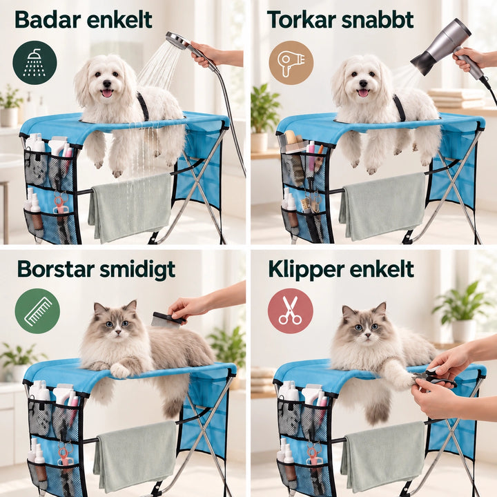 TailCare Trimbord med Hängmatta - Bad, torkning, borstning och klippning - Djurslottet