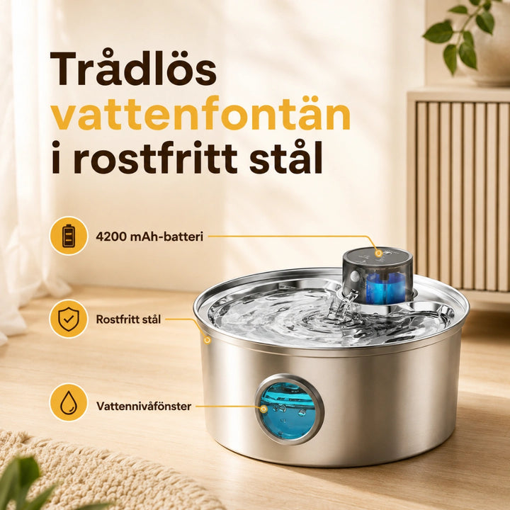 Trådlös Vattenfontän Rostfri Kombination av trådlöst, vattennivåfönster och rostfritt stål Djurslottet