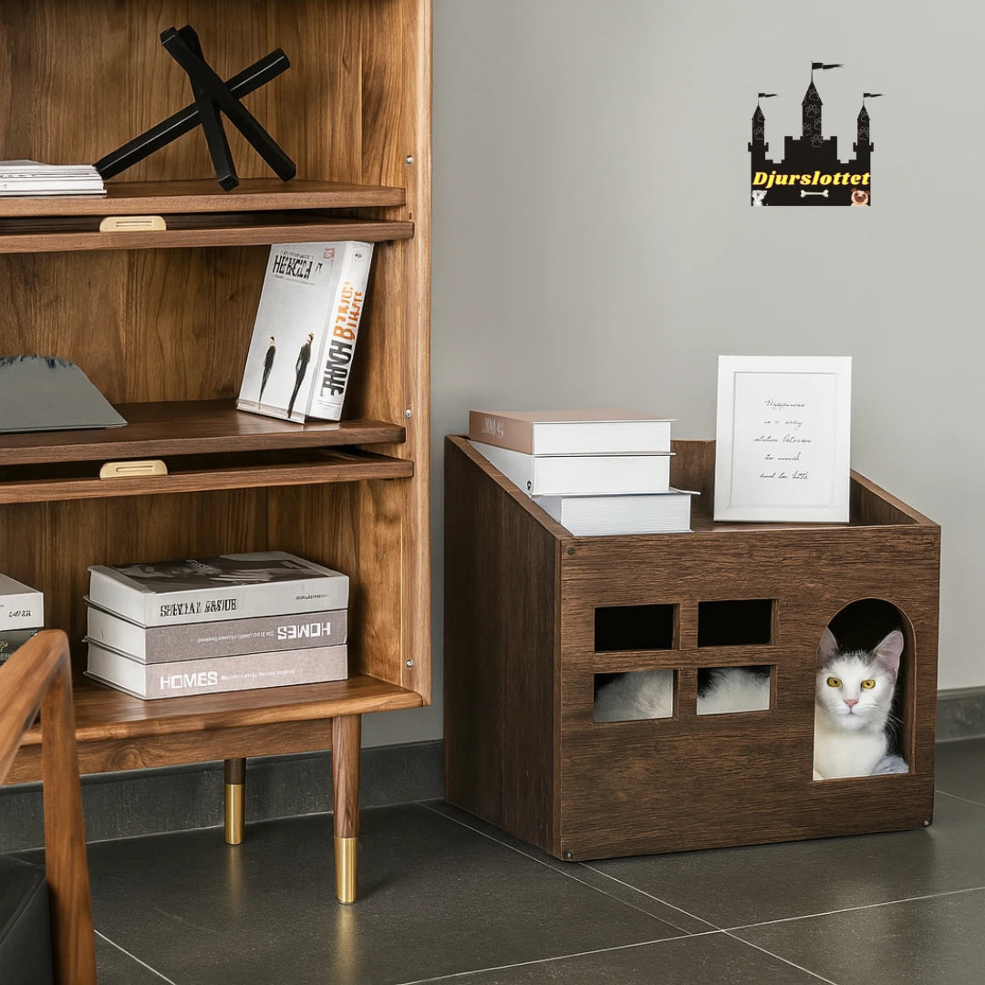Trähus för katt inomhus Praktisk förvaring: Överdel för kattmat, leksaker eller dekoration - Djurslottet