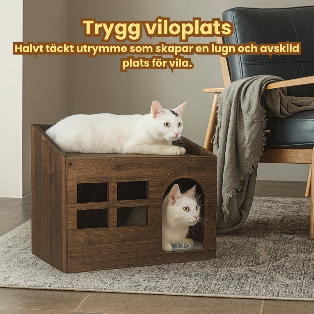 Trähus för katt inomhus Trygg viloplats - Djurslottet