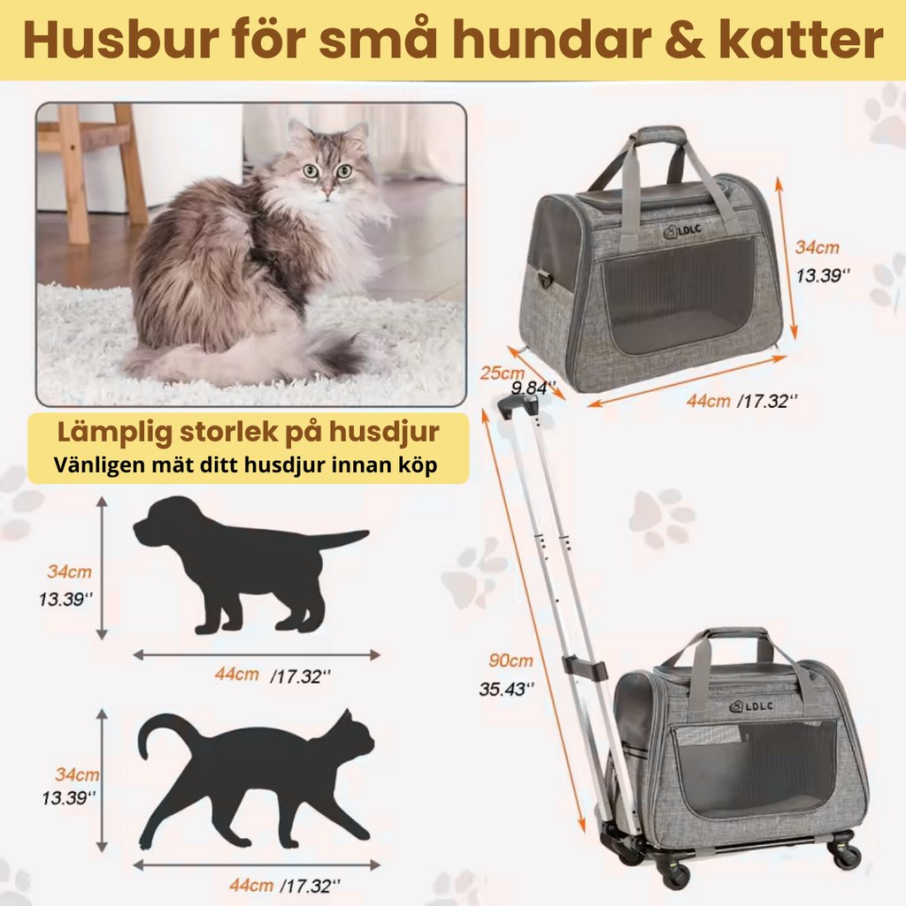 Transportväska Trolley Husdjur  Husbur för små hundar och katter - Djurslottet