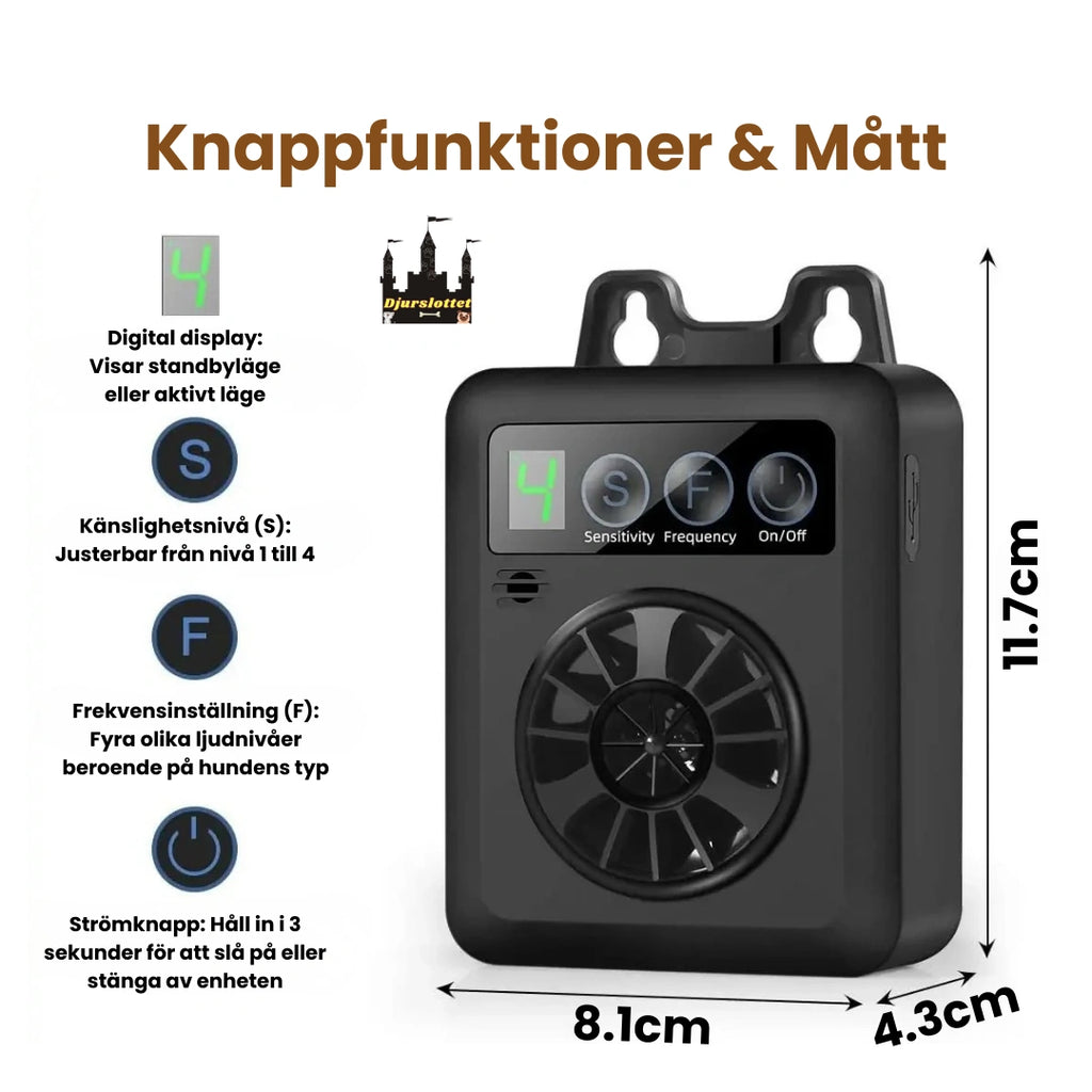 Ultraljud Antiskällenhet Pro Knappfunktioner & Mått - Djurslottet