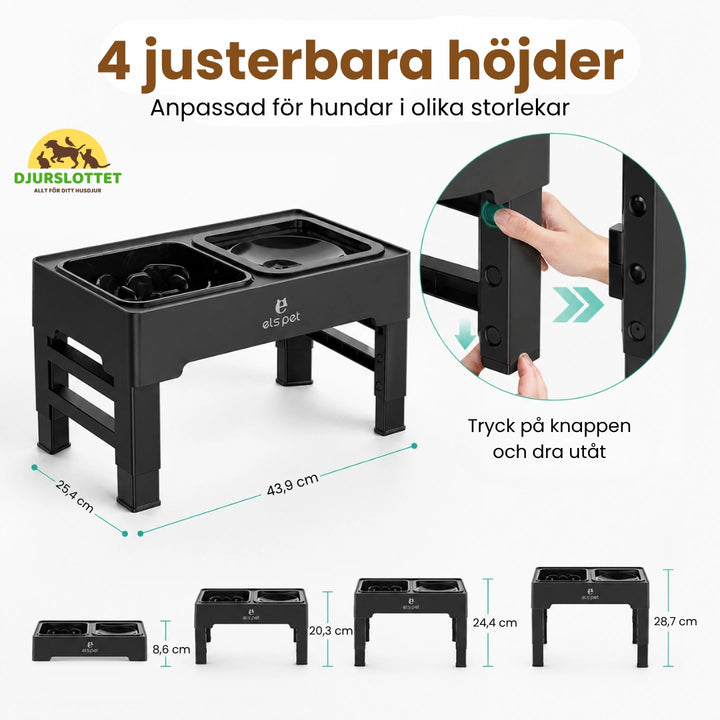 UpFeed Pro Upphöjd Slowfeeder & Anti-Spill Matskål 4 justerbara höjder - Djurslottet