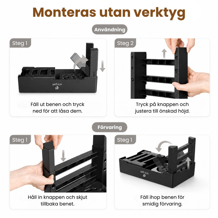 UpFeed Pro Upphöjd Slowfeeder & Anti-Spill Matskål Monteras utan verktyg - Djurslottet