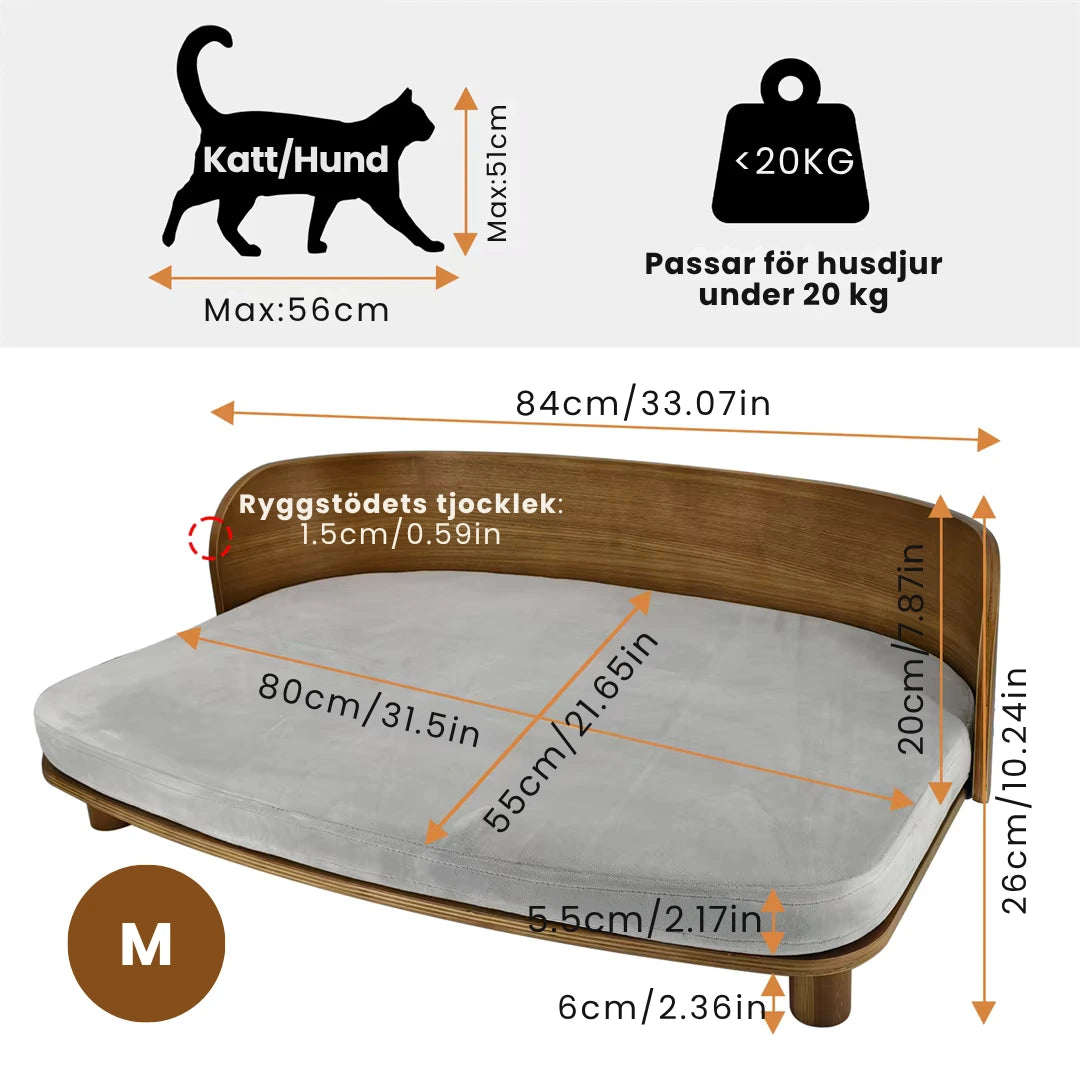 Upphöjd träsäng för katt och hund Storlek M-Djurslottet