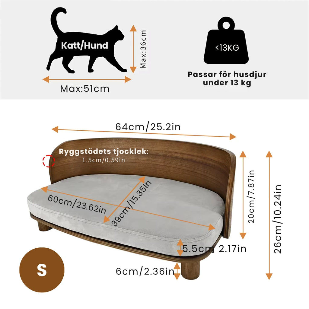 Upphöjd träsäng för katt och hund Storlek S-Djurslottet