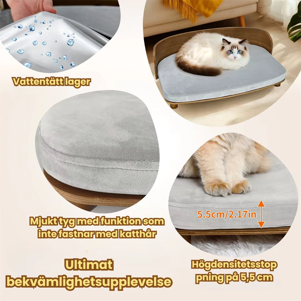 Upphöjd träsäng för katt och hund Vattentätt lager, mjuk tygfunktion som inte fastnar i katthår, högdensitetsstoppning på 5,5 cm - Djurslottet
