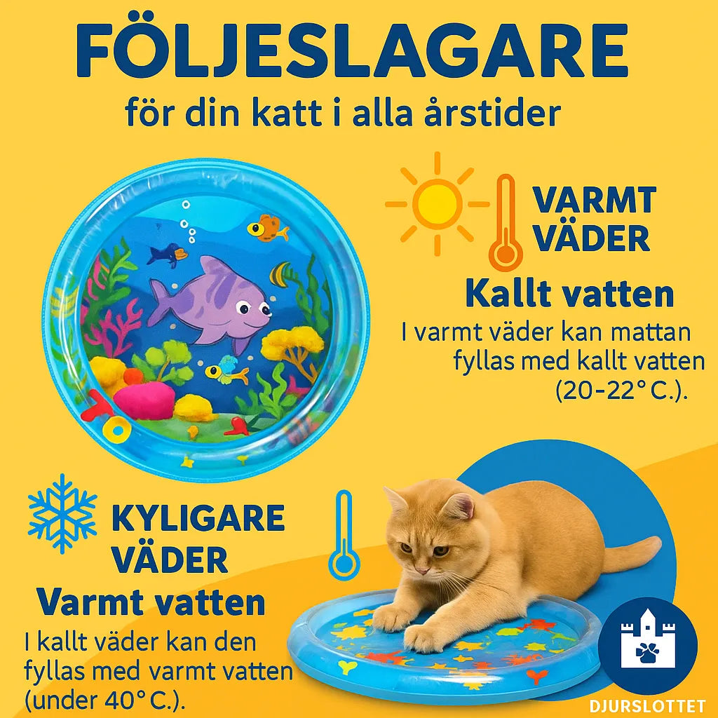 vattenfylld aktivitetsmatta för katter – anpassad för varmt och kallt väder