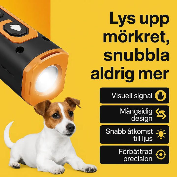 Reklambild för Djurslottets antiskällenhet med LED-funktion – lyser upp i mörker med visuell signal, mångsidig design och snabb åtkomst till ljus.