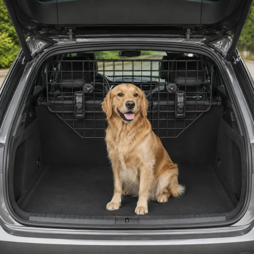 PawHut Hundgaller för Bil – PawHut Hundgaller monterat med hund i bagageutrymmet – Djurslottet