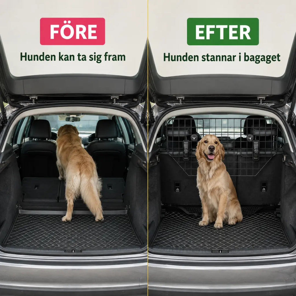 PawHut Hundgaller för Bil – PawHut Hundgaller före och efter, hunden stannar i bagaget – Djurslottet