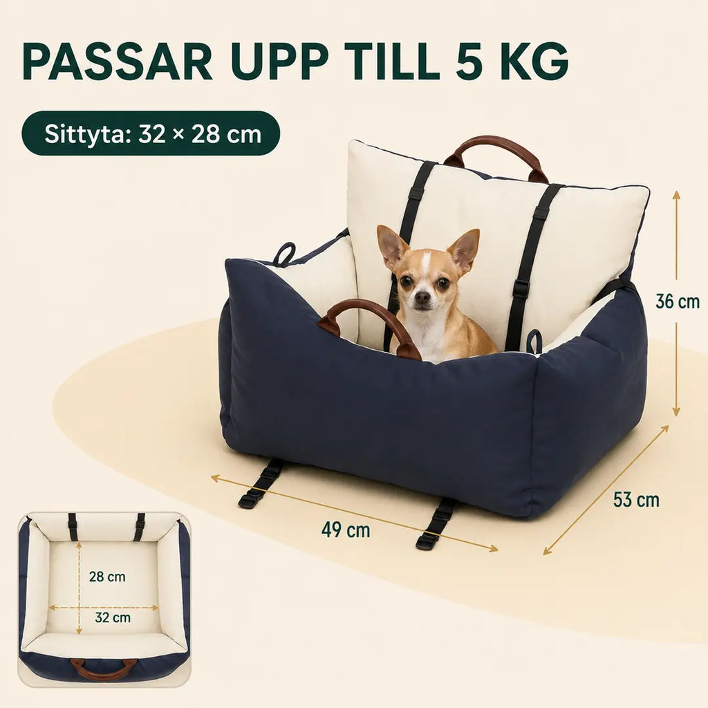 PawHut Hundbilstol mått 49 x 53 x 36 cm och sittyta 32 x 28 cm - Djurslottet