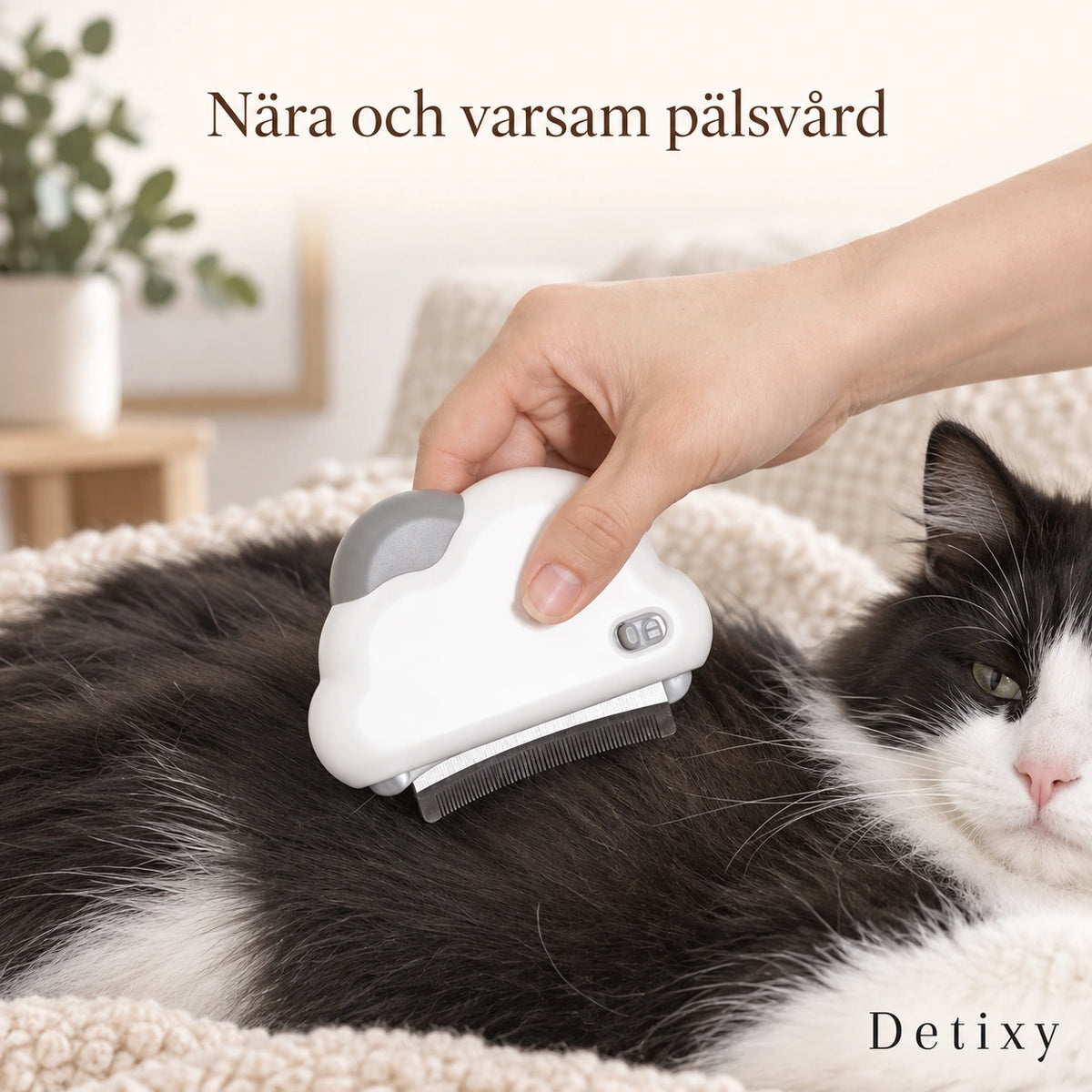 Detixy löstagbart borsthuvud vid pälsvård av katt